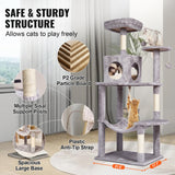 VEVOR Cat Tree 143 cm Cat Tower with Cat Condo Sisal Scratching Post Light Grey - Rear View