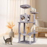 VEVOR Cat Tree 143 cm Cat Tower with Cat Condo Sisal Scratching Post Light Grey - Low Angle