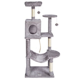 VEVOR Cat Tree 143 cm Cat Tower with Cat Condo Sisal Scratching Post Light Grey - Extra Image