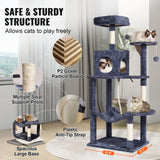 VEVOR Cat Tree 143 cm Cat Tower with Cat Condo Sisal Scratching Post Dark Grey - Rear View