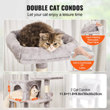 VEVOR Cat Tree 160 cm Cat Tower with 2 Cat Condos Scratching Post Light Grey - Front View