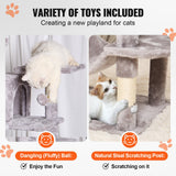 VEVOR Cat Tree 160 cm Cat Tower with 2 Cat Condos Scratching Post Light Grey - Side View