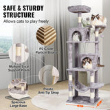 VEVOR Cat Tree 160 cm Cat Tower with 2 Cat Condos Scratching Post Light Grey - 45-Degree Angle