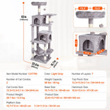 VEVOR Cat Tree 160 cm Cat Tower with 2 Cat Condos Scratching Post Light Grey - Rear View