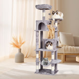 VEVOR Cat Tree 160 cm Cat Tower with 2 Cat Condos Scratching Post Light Grey - Close-Up Angle