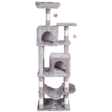 VEVOR Cat Tree 160 cm Cat Tower with 2 Cat Condos Scratching Post Light Grey - Low Angle