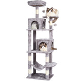 VEVOR Cat Tree 160 cm Cat Tower with 2 Cat Condos Scratching Post Light Grey - Extra Image
