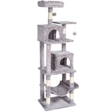 VEVOR Cat Tree 160 cm Cat Tower with 2 Cat Condos Scratching Post Light Grey - Extra Image