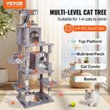 VEVOR Cat Tree 174 cm Cat Tower with Cat Condos Sisal Scratching Post Light Grey - Front View