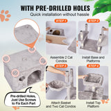 VEVOR Cat Tree 174 cm Cat Tower with Cat Condos Sisal Scratching Post Light Grey - 45-Degree Angle