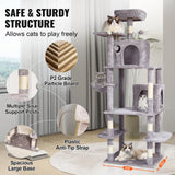 VEVOR Cat Tree 174 cm Cat Tower with Cat Condos Sisal Scratching Post Light Grey - Rear View