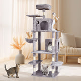 VEVOR Cat Tree 174 cm Cat Tower with Cat Condos Sisal Scratching Post Light Grey - Low Angle