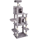 VEVOR Cat Tree 174 cm Cat Tower with Cat Condos Sisal Scratching Post Light Grey - Extra Image