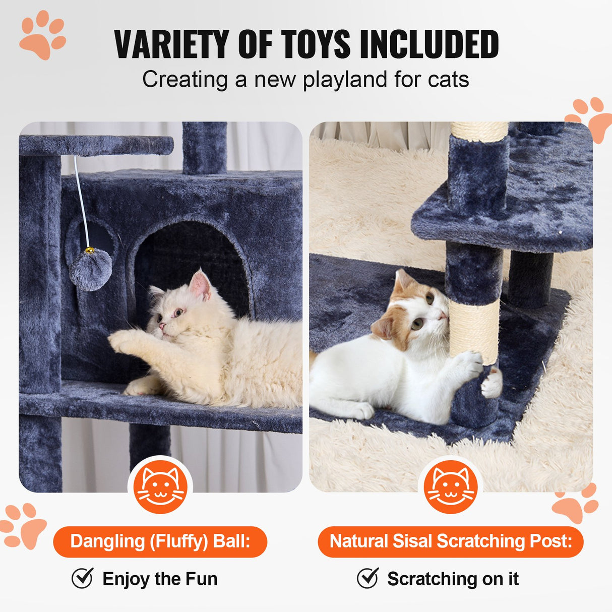VEVOR Cat Tree 174 cm Cat Tower with Cat Condos Sisal Scratching Post Dark Grey