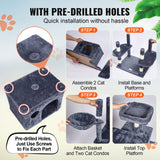 VEVOR Cat Tree 174 cm Cat Tower with Cat Condos Sisal Scratching Post Dark Grey - 45-Degree Angle