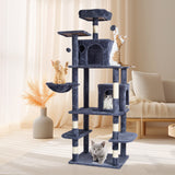 VEVOR Cat Tree 174 cm Cat Tower with Cat Condos Sisal Scratching Post Dark Grey - Low Angle