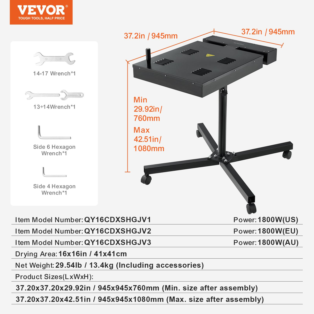 VEVOR Flash Dryer, 16 x 16 inch Flash Dryer for Screen Printing, High Power Silk Screen Printing Dryer with Height Adjustable Stand, 360? Rotation, X-