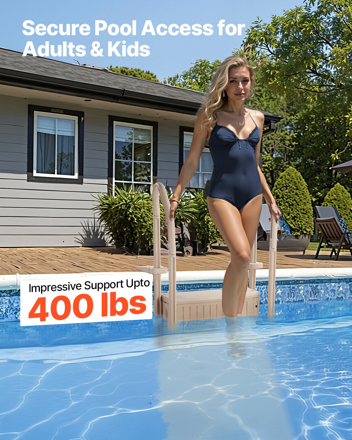 VEVOR 3-Step Taupe Robust Pool Ladder of 2 Handrails for 914.4-1219.2 mm Pools