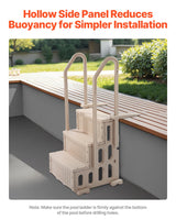 VEVOR 3-Step Taupe Robust Pool Ladder of 2 Handrails for 914.4-1219.2 mm Pools - Top-Down View