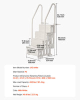 VEVOR 4-Step White Robust Pool Ladder of 2 Handrails for 1219.2-1371.6 mm Pools