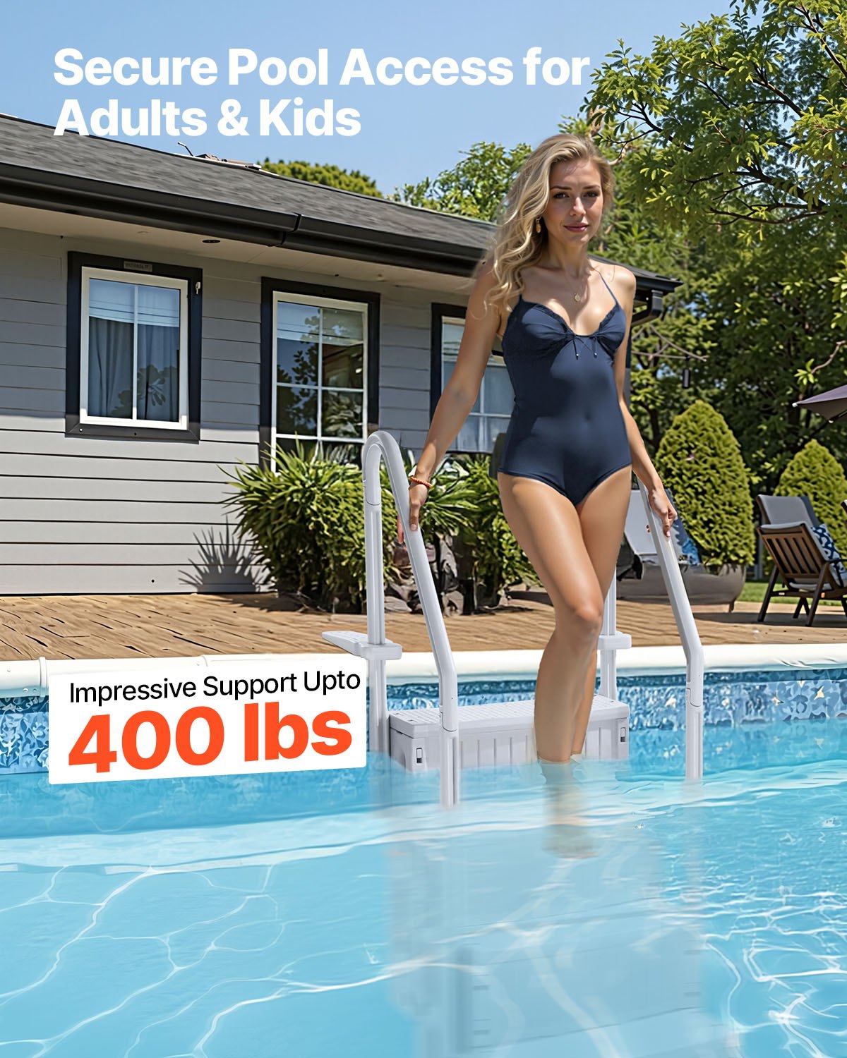 VEVOR 4-Step Grey Robust Pool Ladder of 2 Handrails for 1219.2-1371.6 mm Pools