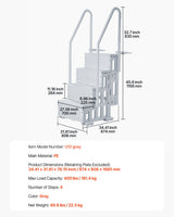 VEVOR 4-Step Grey Robust Pool Ladder of 2 Handrails for 1219.2-1371.6 mm Pools - Close-Up Angle