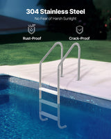 VEVOR Stainless Steel Pool Ladder 3-Step & 2 Handrails for 1219.2-1371.6 mm Pool