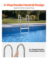 4-Step Stainless Steel Pool Ladder of 2 Handrail for 1371.6 mm Decked Pool