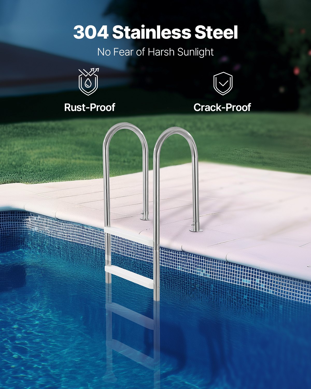 4-Step Stainless Steel Pool Ladder of 2 Handrail for 1371.6 mm Decked Pool