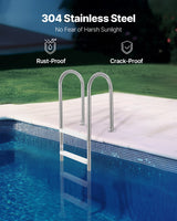 VEVOR 4-Step Stainless Steel Pool Ladder of 2 Handrail for 1371.6 mm Decked Pool - Side View