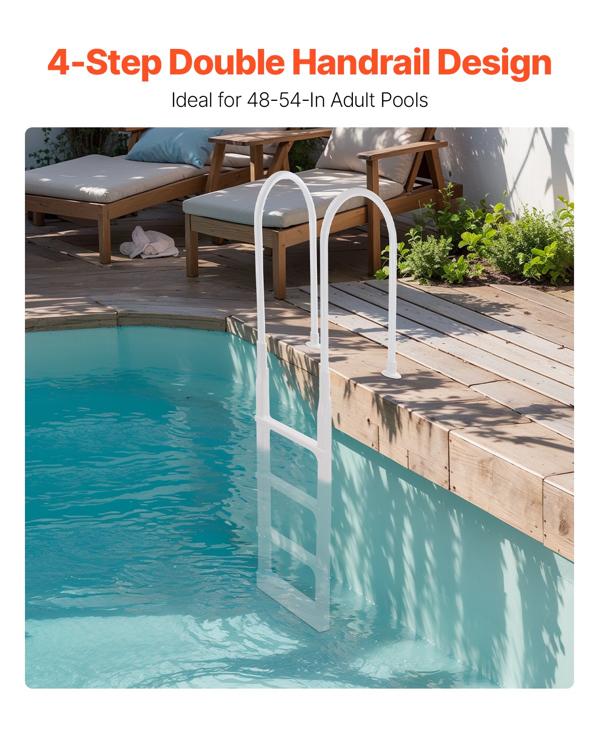 Thickened 4-Step Pool Ladder of Double Handrails for 1219.2-1371.6mm Pool