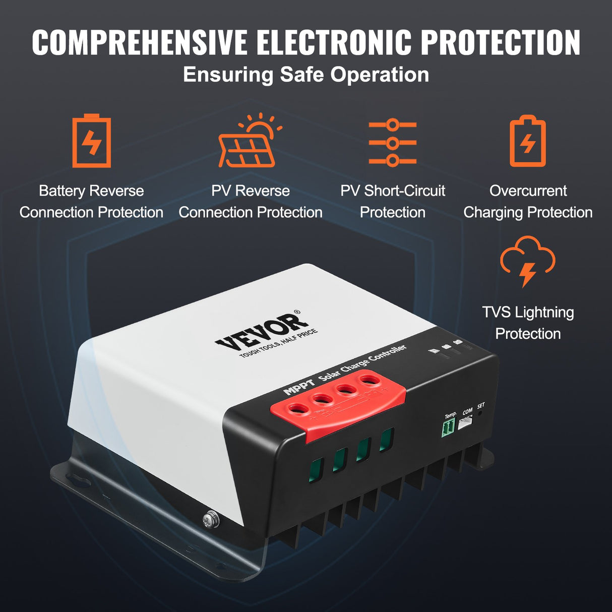 VEVOR 50A MPPT Solar Charge Controller, Auto DC Input, Solar Panel Regulator Charger with Bluetooth Module, 98% Charging Efficiency for Sealed(AGM), Gel, Flooded and Lithium Battery Charging
