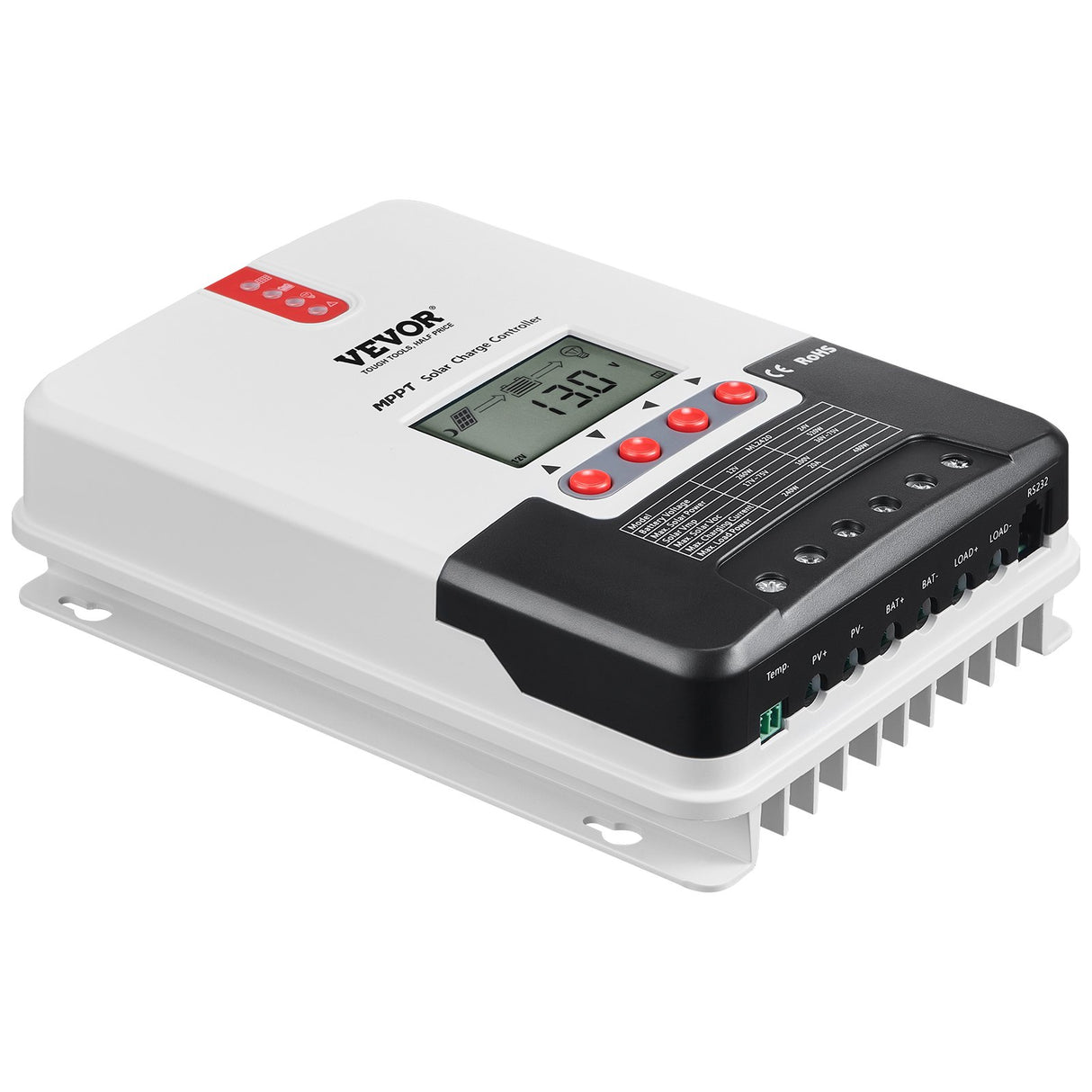 VEVOR 20A MPPT Solar Charge Controller, Auto DC Input, Solar Panel Regulator Charger with LCD Display Temperature Sensor Cable, for Sealed(AGM), Gel,