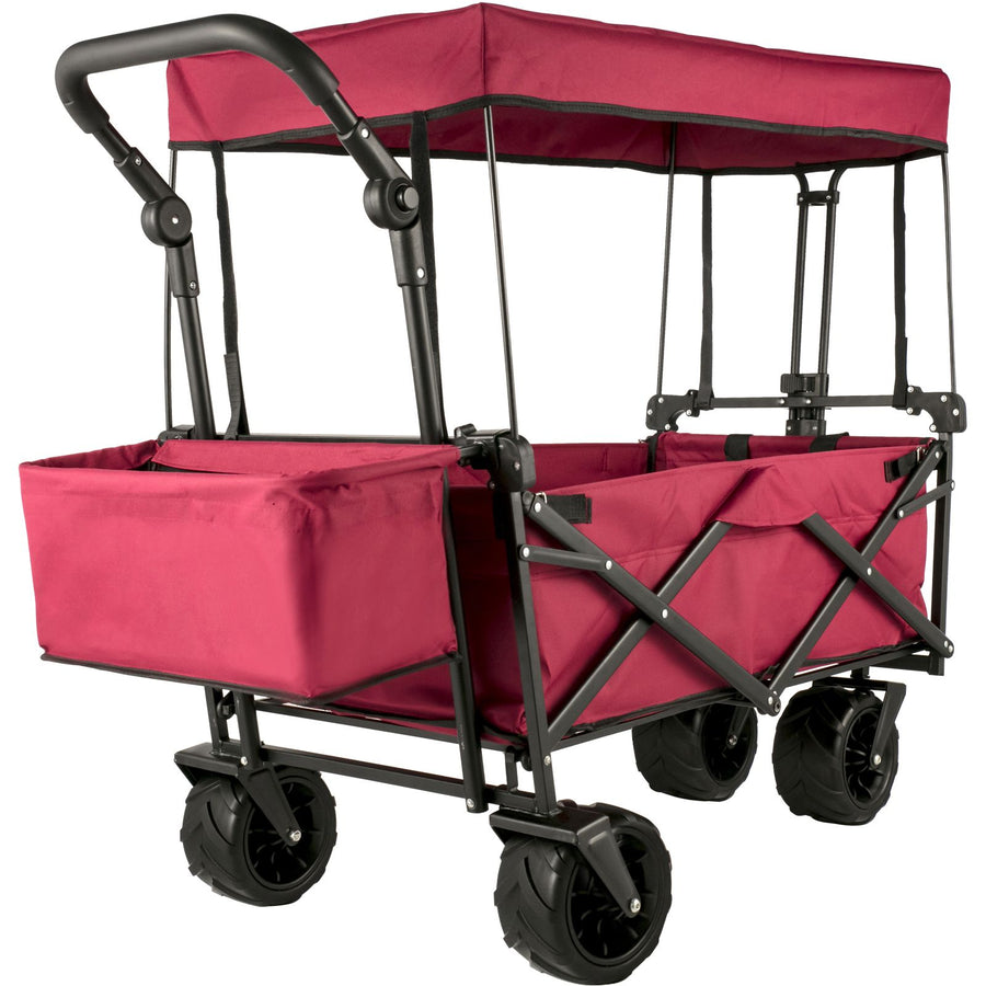 Folding Wagon Cart, Collapsible Folding Garden Cart w/ Shade Beach Utility