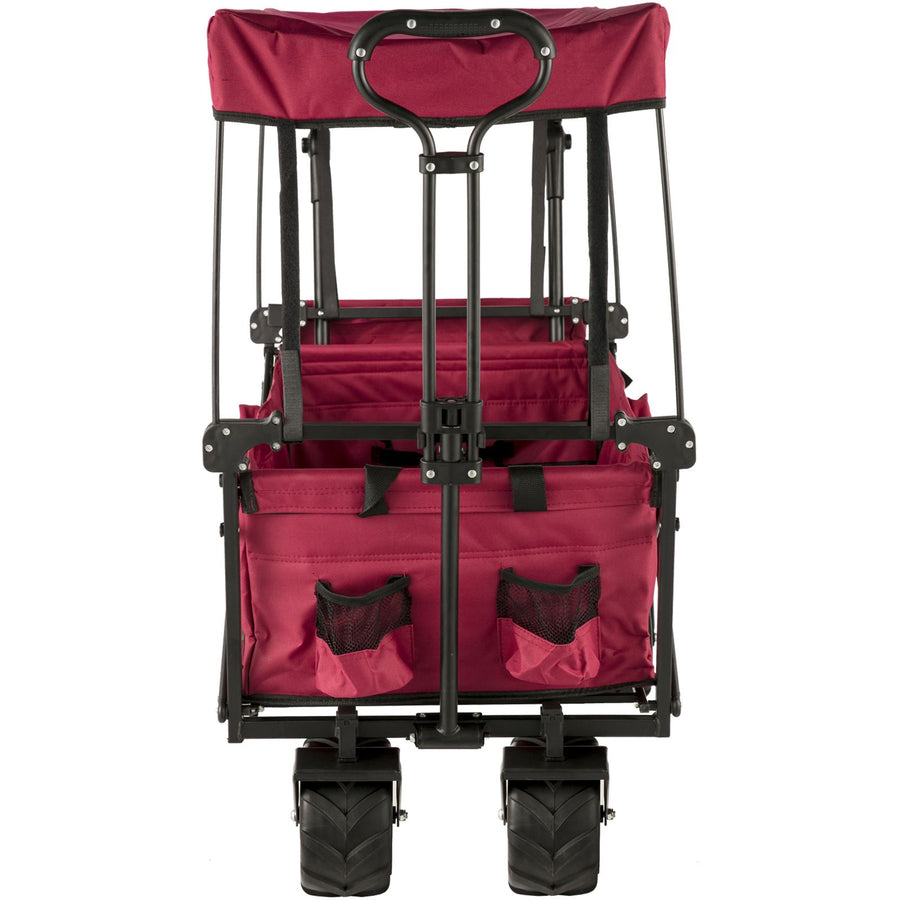 Folding Wagon Cart, Collapsible Folding Garden Cart w/ Shade Beach Utility