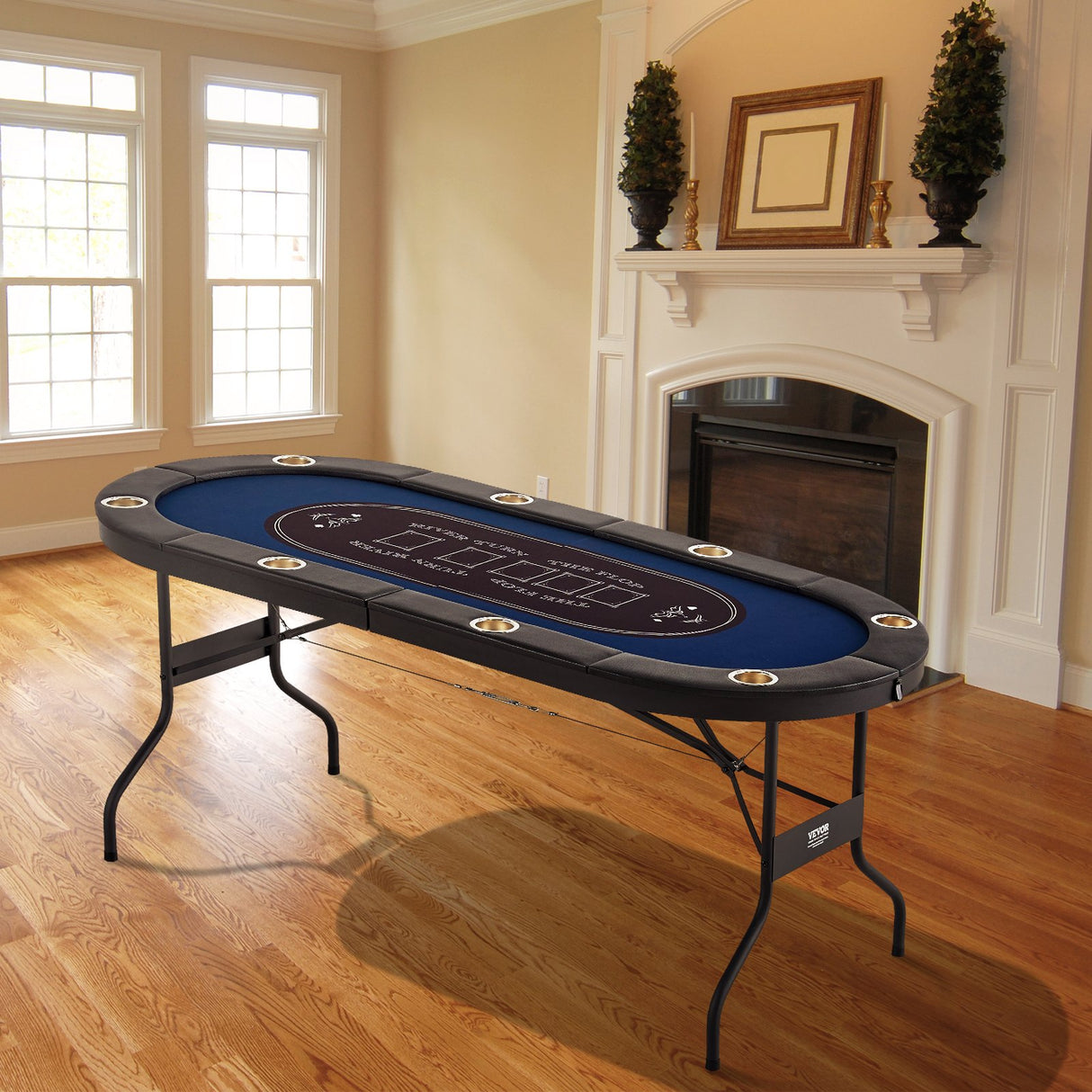 VEVOR 8 Player Foldable Poker Table, Blackjack Texas Holdem Poker Table with Padded Rails and Stainless Steel Cup Holders, Portable Folding Card Board