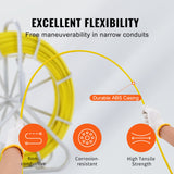 VEVOR Fish Tape Fiberglass, 150 m, 7.9 mm, Duct Rodder Fishtape Wire Puller, Cable Running Rod with Steel Reel Stand, 3 Pulling Heads, Fishing Tools for Walls and Electrical Conduit, Non-Conductive - Side View
