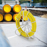 VEVOR Fish Tape Fiberglass, 150 m, 7.9 mm, Duct Rodder Fishtape Wire Puller, Cable Running Rod with Steel Reel Stand, 3 Pulling Heads, Fishing Tools for Walls and Electrical Conduit, Non-Conductive - Low Angle