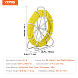 VEVOR Fish Tape Fiberglass, 182.88 m, 7.9 mm, Duct Rodder Fishtape Wire Puller, Cable Running Rod with Steel Reel Stand, 3 Pulling Heads, Fishing Tools for Walls and Electrical Conduit, Non-Conductive