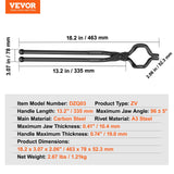 VEVOR Blacksmith Tongs, 463mm Z V-Bit Tongs, Carbon Steel Forge Tongs with A3 Steel Rivets, for Knife Blades, Long Pieces, Circular Forgings, for Beginner and Seasoned Blacksmiths and Bladesmiths - Close-Up Angle