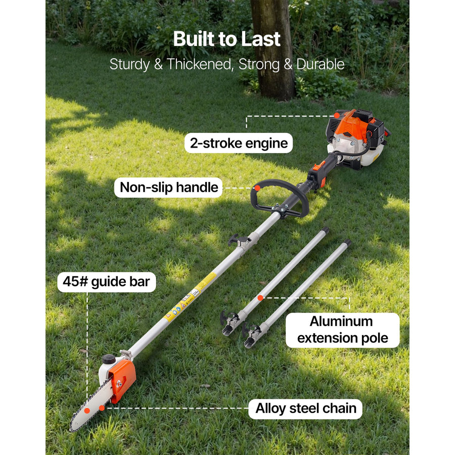 Gas Pole Saw, 25CC 2 Stroke Gas Powered Pole Saws with 20.3 cm Cutting Bar, Cordless Tree Trimmer with 650ml Fuel Tank, 2 to 2.74 m Extendable, Powerful Chainsaw for Tree Trimming Pruning
