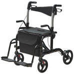 2 in 1 Rollator Walker & Transport Chair for Seniors, Folding Rolling Walker Wheelchair Combo & Footrests, Lightweight Aluminum Mobility Walker with Adjustable Handle, All Terrain Wheels, 136KG