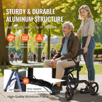 2 in 1 Rollator Walker & Transport Chair for Seniors, Folding Rolling Walker Wheelchair Combo & Footrests, Lightweight Aluminum Mobility Walker with Adjustable Handle, All Terrain Wheels, 136KG