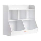 VEVOR Wood Kid Storage Cubby, Toy Storage Organizer with Bookshelf, 5-Cubby Wood Toy Storage Cabinet, Children Book Toy Shelf for Kids Room, Playroom, Kindergarten, Nursery, White