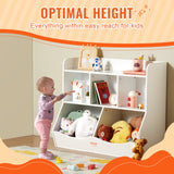 VEVOR Wood Kid Storage Cubby, Toy Storage Organizer with Bookshelf, 5-Cubby Wood Toy Storage Cabinet, Children Book Toy Shelf for Kids Room, Playroom, Kindergarten, Nursery, White - Side View