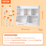 VEVOR Wood Kid Storage Cubby, Toy Storage Organizer with Bookshelf, 5-Cubby Wood Toy Storage Cabinet, Children Book Toy Shelf for Kids Room, Playroom, Kindergarten, Nursery, White - Close-Up Angle