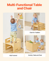 VEVOR Weaning Table and Chair Set Montessori Toddler Desk with 2 Chairs Wood - Rear View