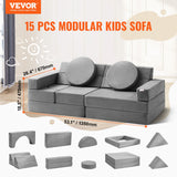 VEVOR Play Couch, 15pcs Modular Kids Nugget Couch, Toddler Foam Sofa Couch with High-density 25D Sponge for Playing, Creativing, Sleeping, Imaginative Kids Furniture for Bedroom and Playroom - Front View