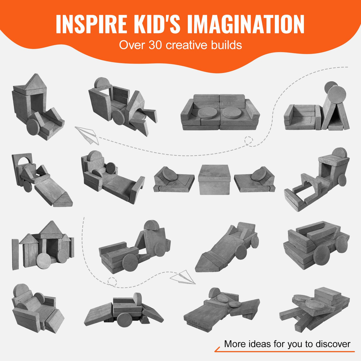 VEVOR Play Couch, 15pcs Modular Kids Nugget Couch, Toddler Foam Sofa Couch with High-density 25D Sponge for Playing, Creativing, Sleeping, Imaginative