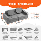 VEVOR Play Couch, 15pcs Modular Kids Nugget Couch, Toddler Foam Sofa Couch with High-density 25D Sponge for Playing, Creativing, Sleeping, Imaginative Kids Furniture for Bedroom and Playroom - Close-Up Angle